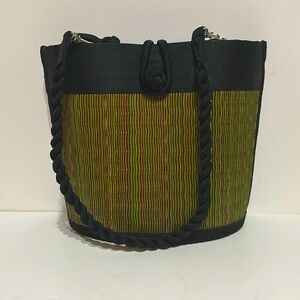 Purse - Imported Woven New Lime Green and Black Purse